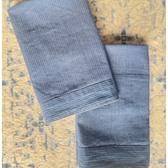 PAIR TOMMY HILFIGER Pillow Shams Standard Denim Blue Flanged Buttons Topstitch - Picture 12 of 13